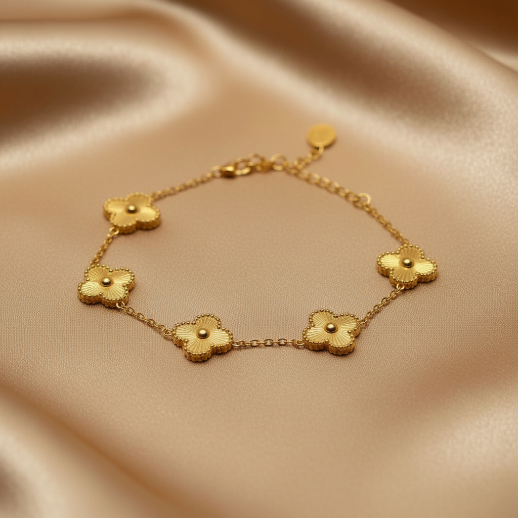 All Gold Clover Bracelet Ivory Silk
