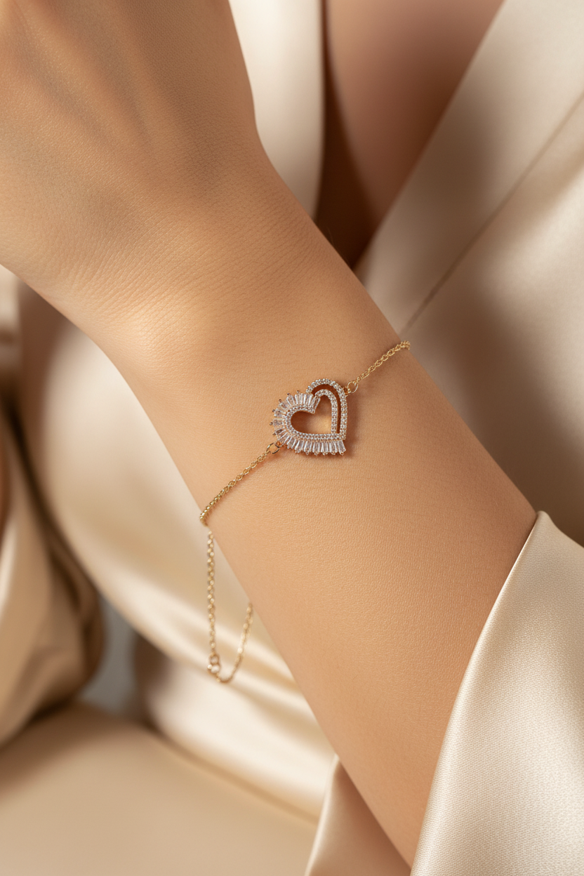 Baguette heart bracelet on wrist