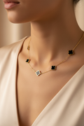 Black clover necklace on neck