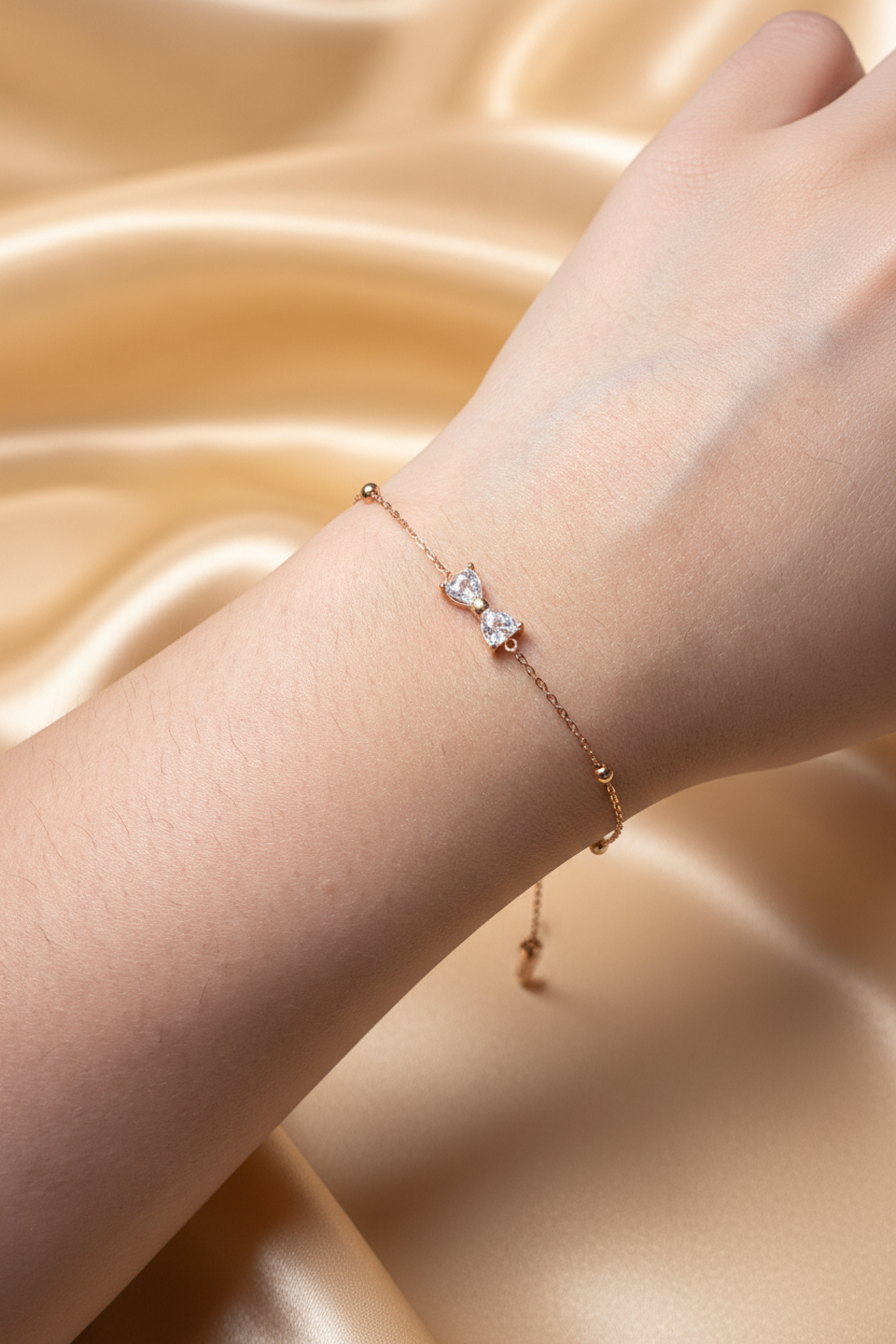 Bow Bracelet Golden Theme on Hand