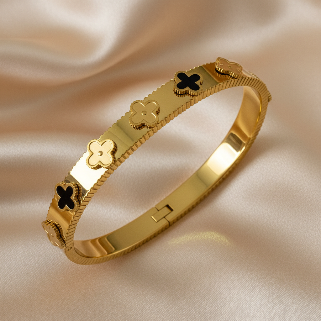 Gold Clover Bracelet Flat Lay