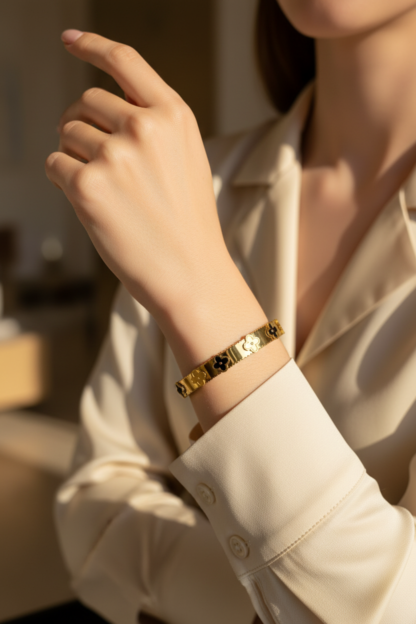 Gold Clover Bracelet on Girl