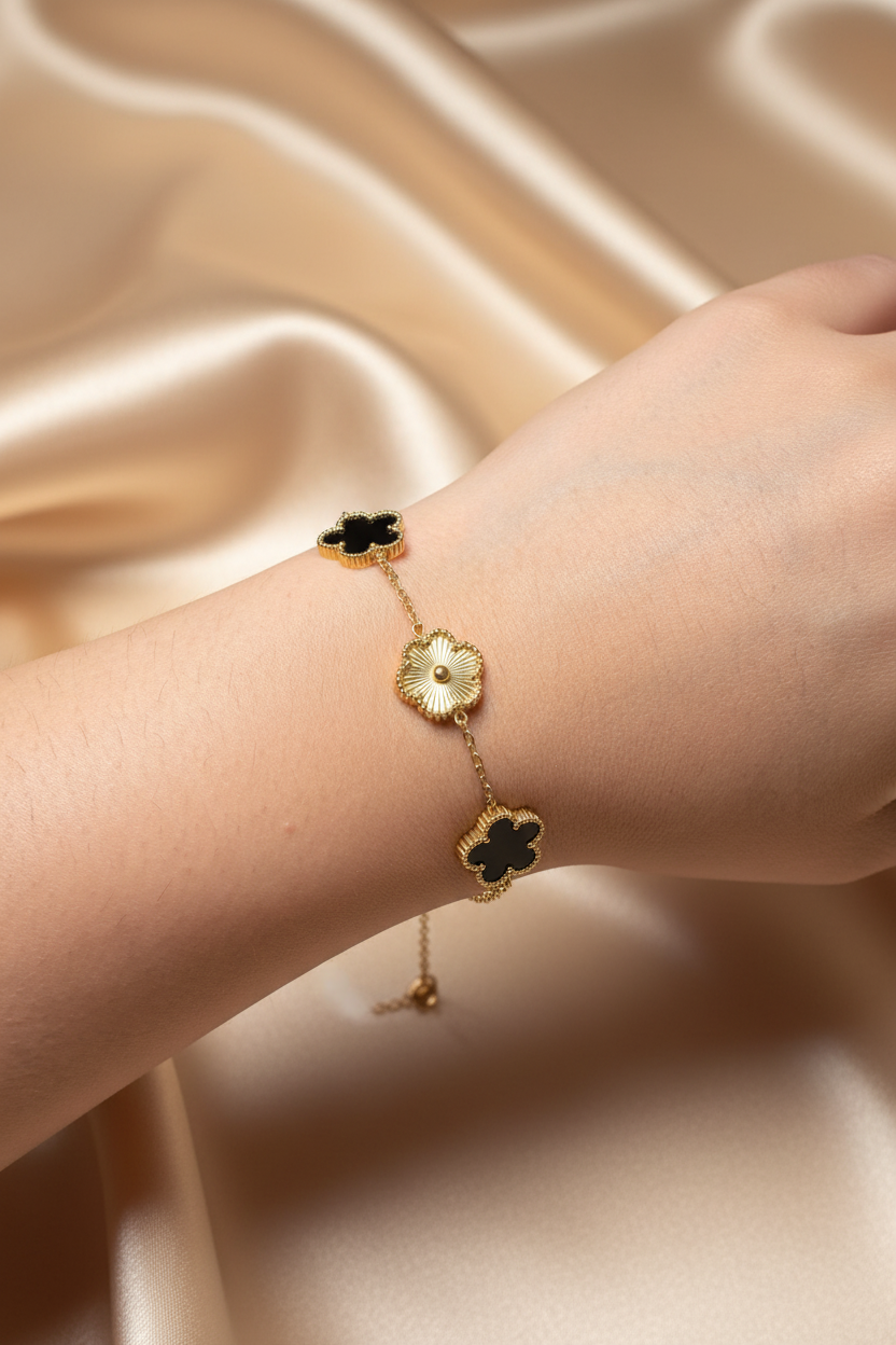 Gold Clover Bracelet on Wrist