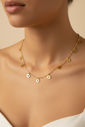 Gold daisy necklace single chain on neck