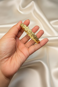 Gold floral bangle beautiful hands champagne satin