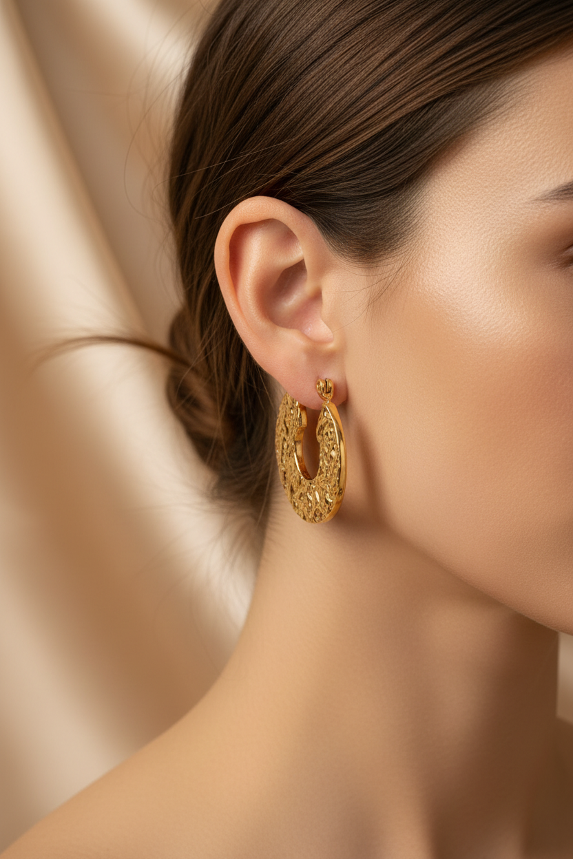 Élan Sculpted Hoops on Woman - Side Profile