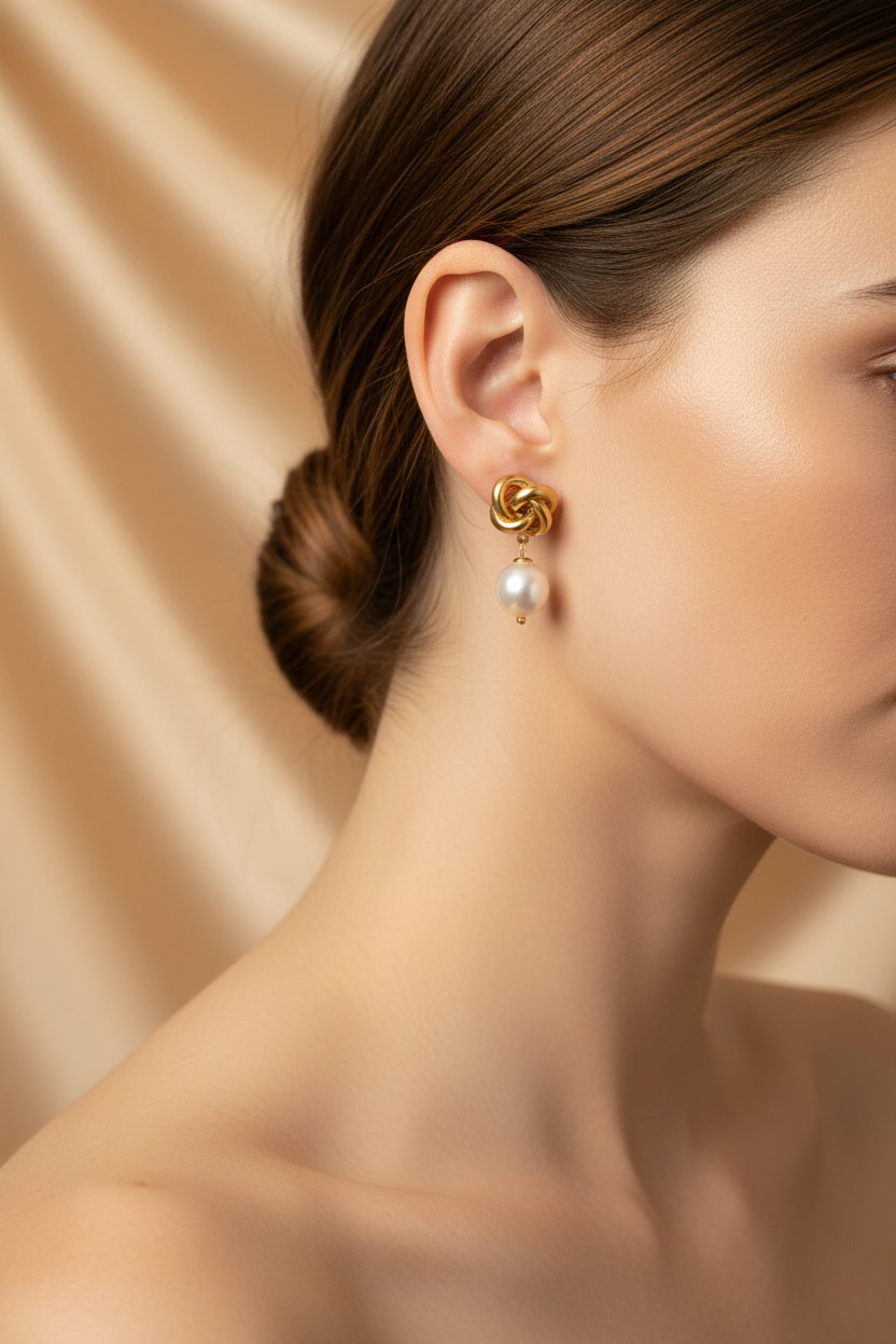 Pearl Knot Earrings - Dainty Ear Shot