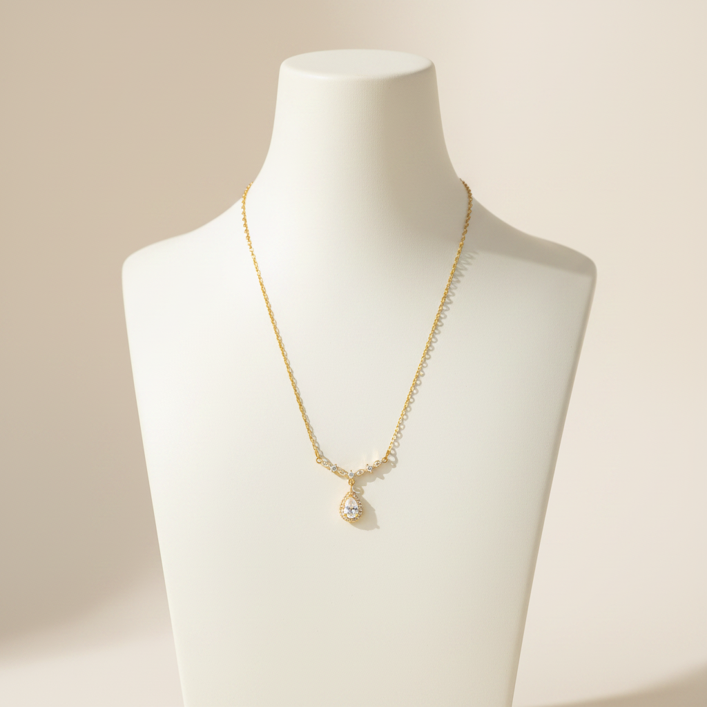 Small Dainty Necklace on Neck Stand