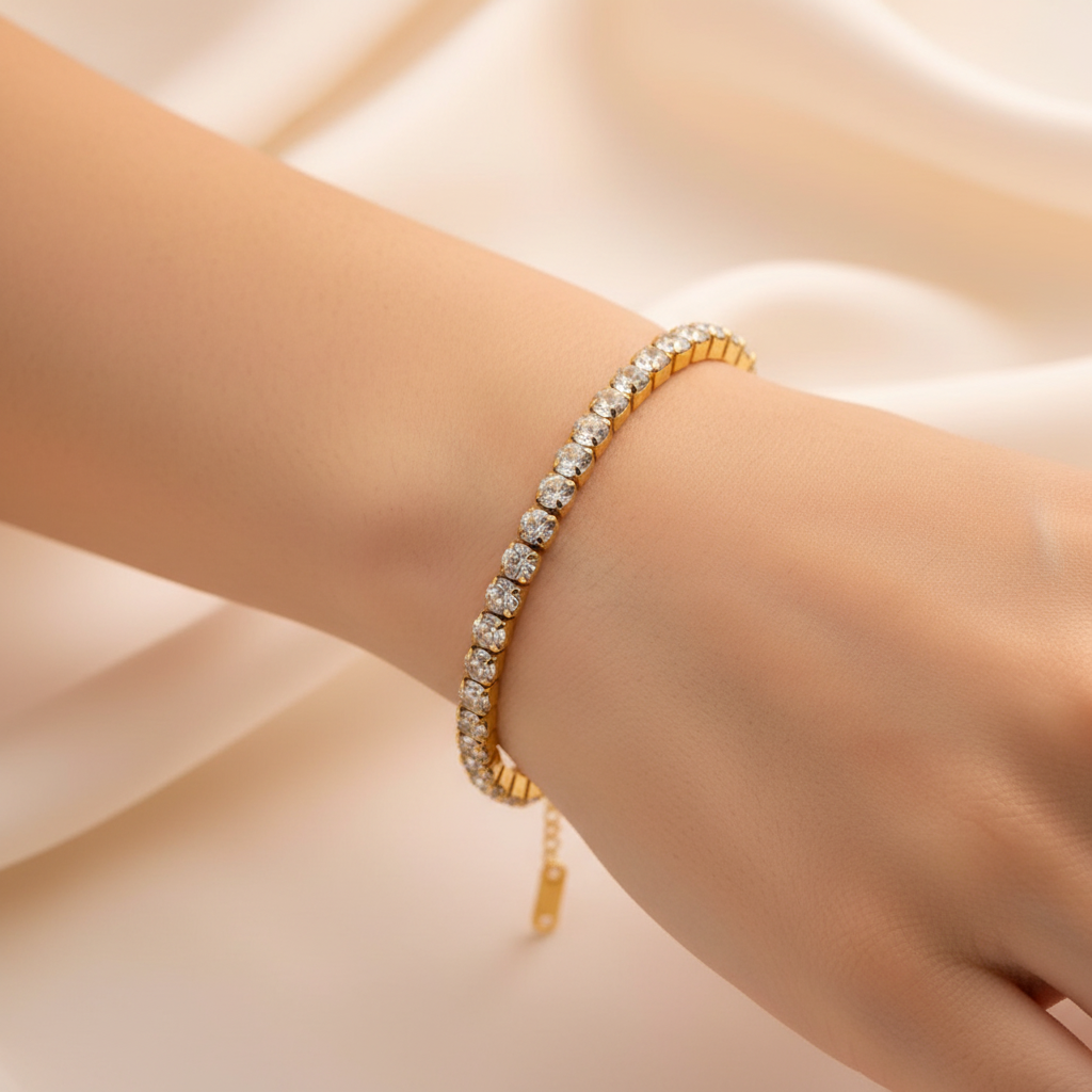 Tennis bracelet on wrist
