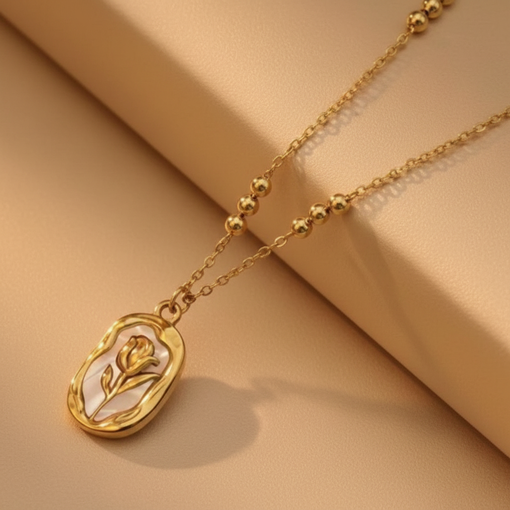 Tulip necklace champagne background